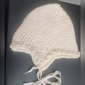 Vintage Cream Hand- knit cream bonnet or hat.